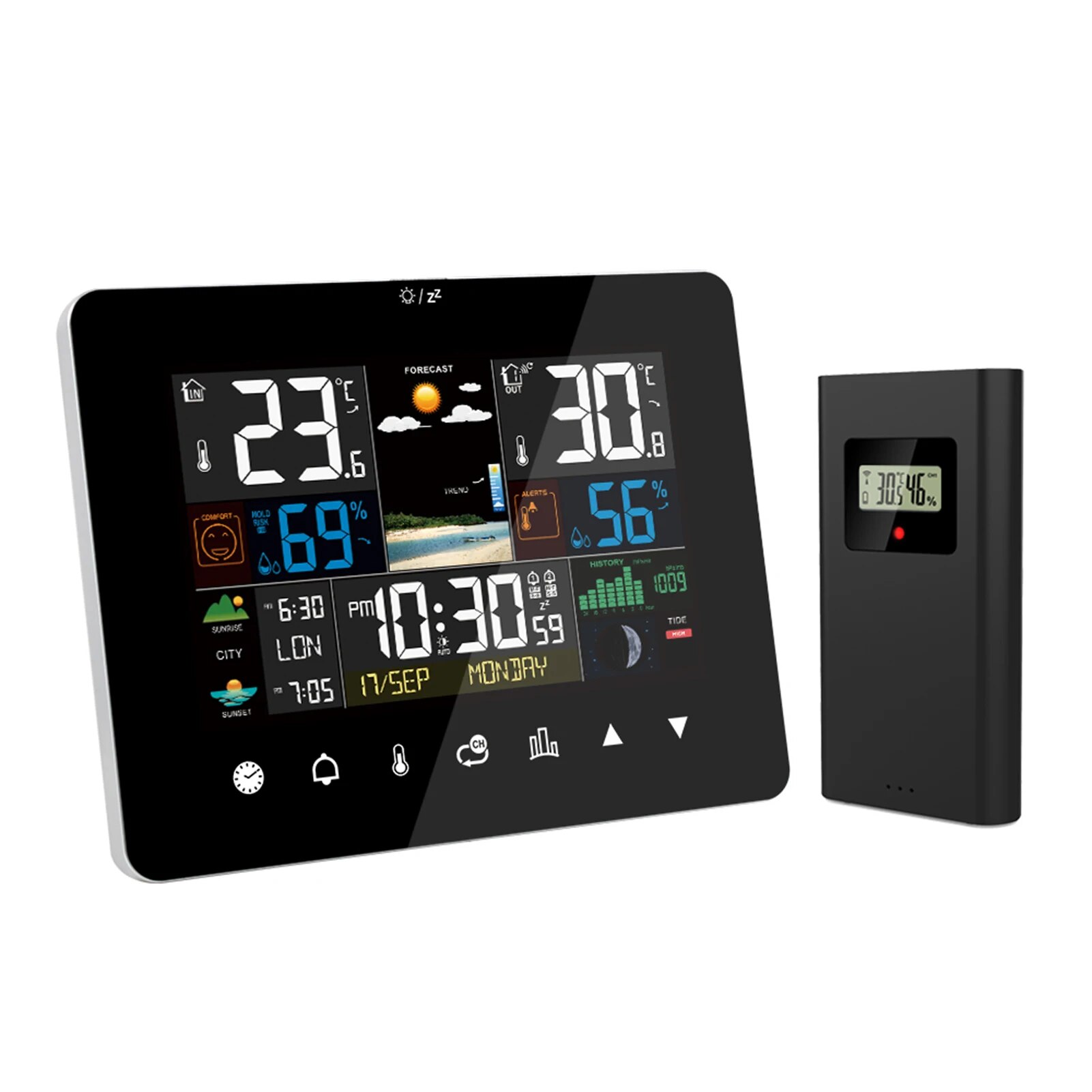 Garden Weather Station - Termometer higrometer layar sentuh, Jam Alarm